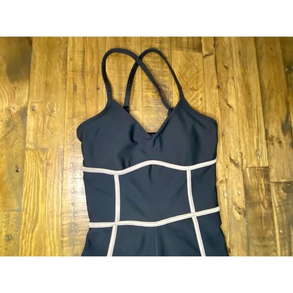 YPB Abercrombie Women’s Black One Piece Active Jumpsuit Strappy Contrast Piping - Picture 1 of 6
